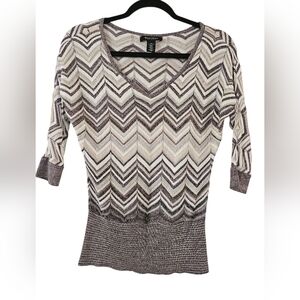 White House Black Market Women's Striped Knit Top-  Gray and Cream